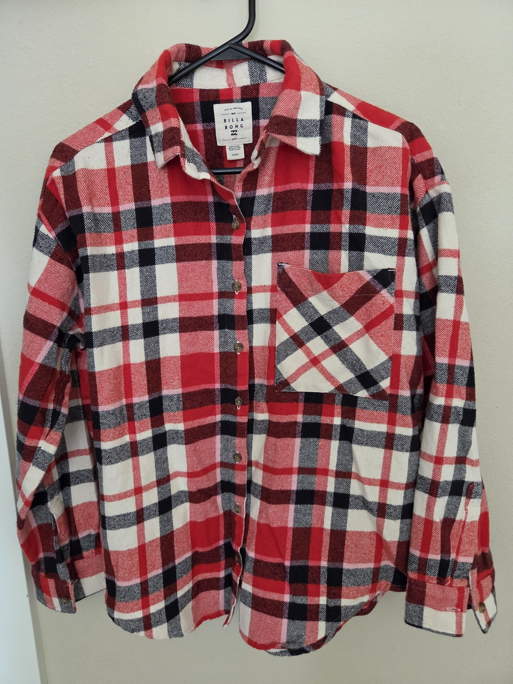 Billabong Red Black White Plaid Flannel Shirt